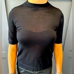 Black knit short sleeve mockneck